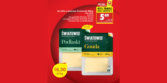 Biedronka: -45% na ser żółty Gouda Światowid, 300 g 05.05.2025