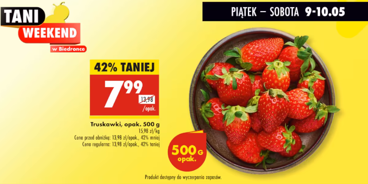 Biedronka: -42% na truskawki, opak 500 g