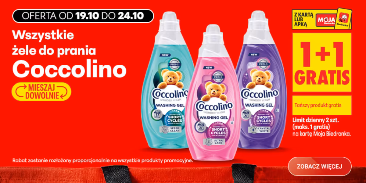 Biedronka: 1 + 1 GRATIS na wszystkie żele do prania Coccolino