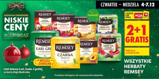 Biedronka: 2+1 GRATIS na wszystkie herbaty Remsey 04.12.2025