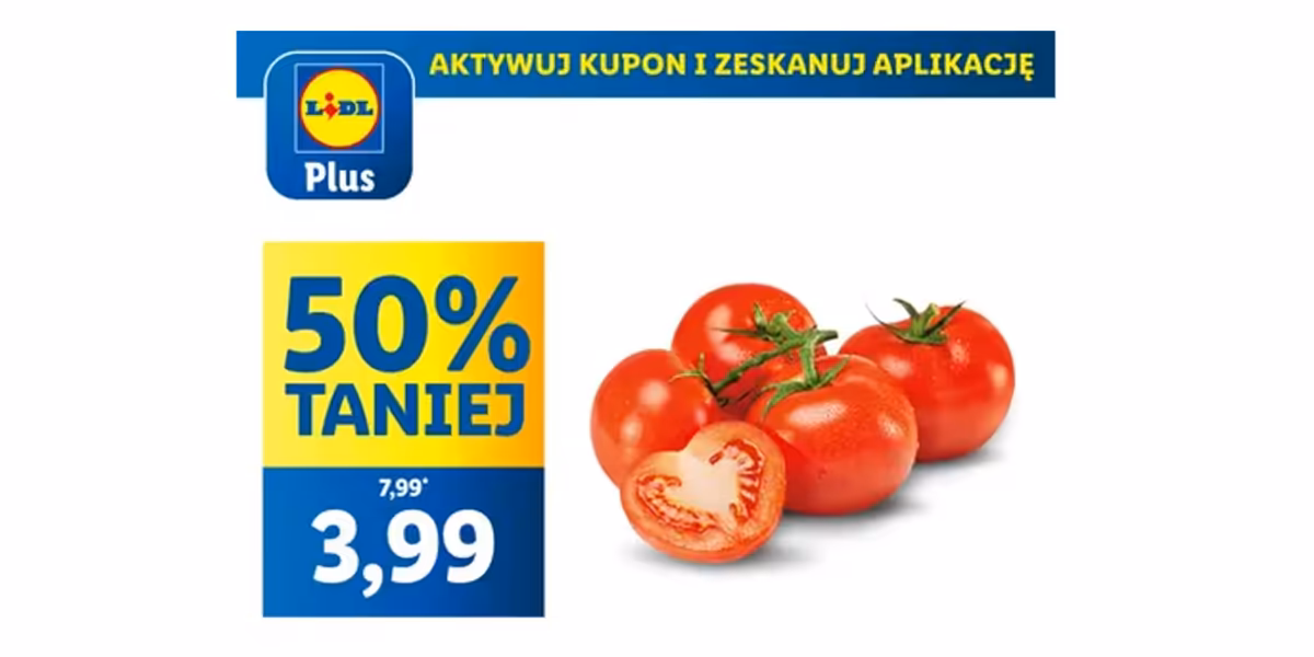 Lidl: Kupon -50% na pomidory kiściowe