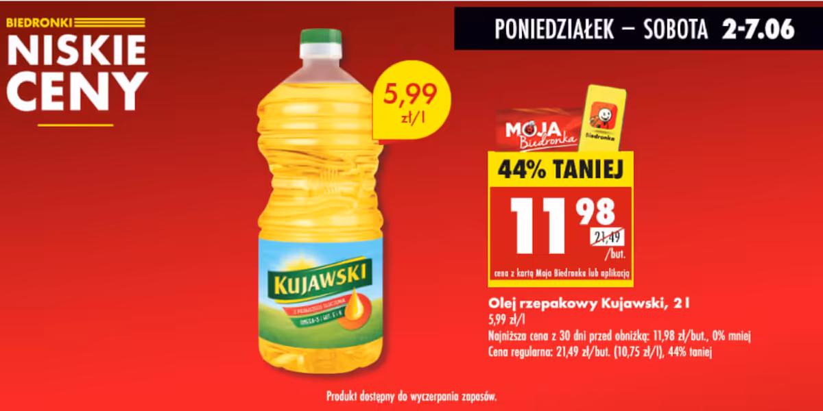 Biedronka: -44% na olej rzepakowy Kujawski, 2 l
