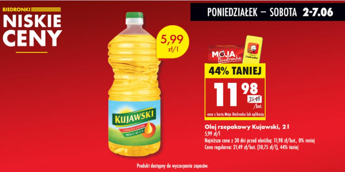 Biedronka: -44% na olej rzepakowy Kujawski, 2 l