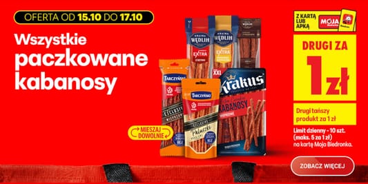 Biedronka: 1 zł za wszystkie paczkowane kabanosy 15.10.2026