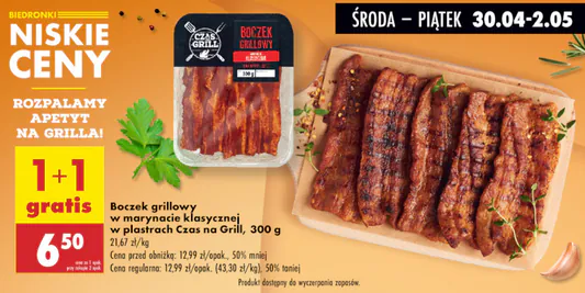Biedronka: 1 + 1 GRATIS na boczek grillowy 30.04.2025