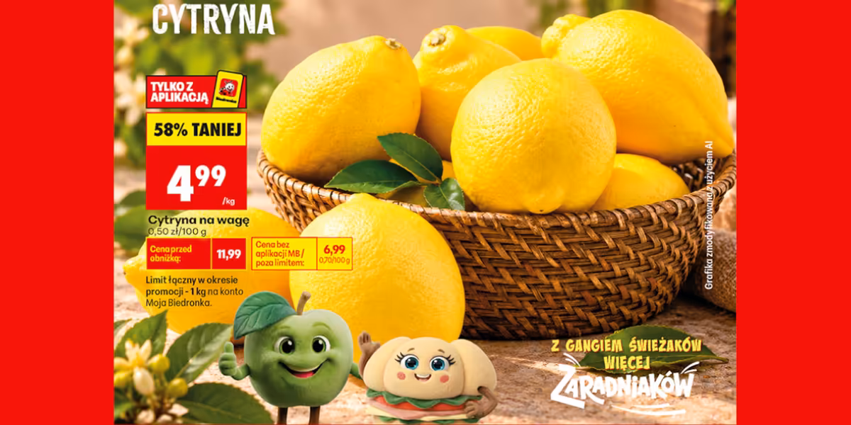 Biedronka: -58% na cytryny