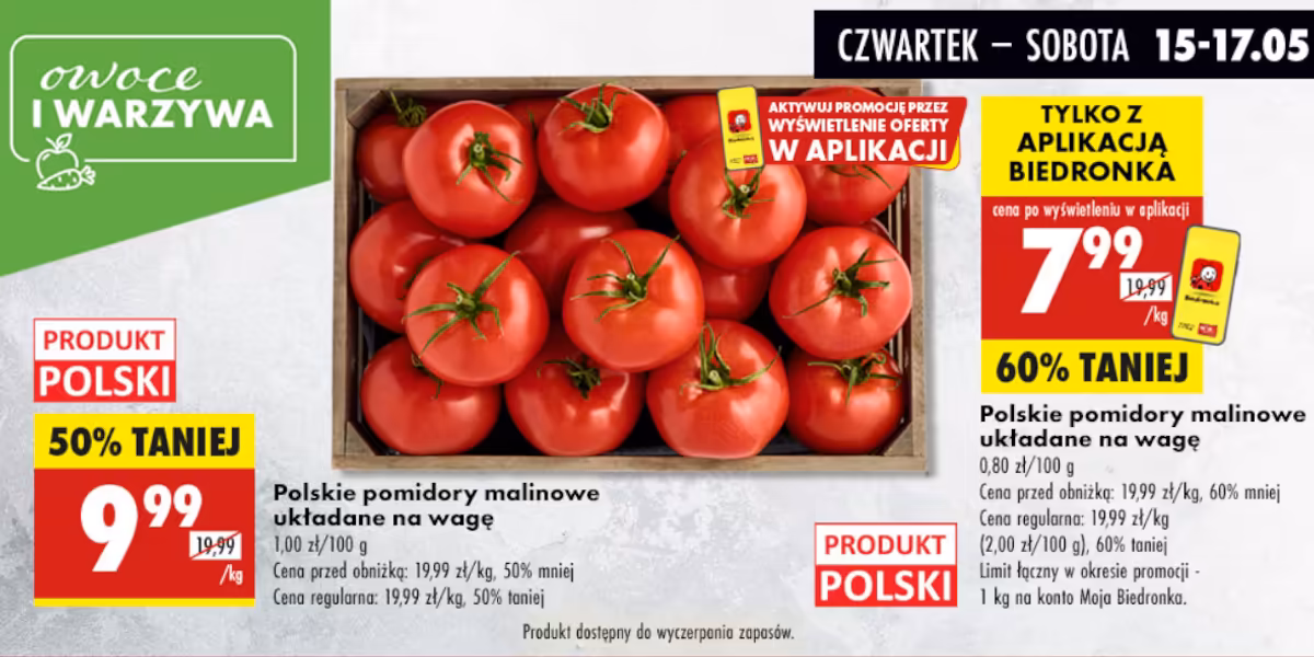 Biedronka: Do -60% na pomidory malinowe polskie