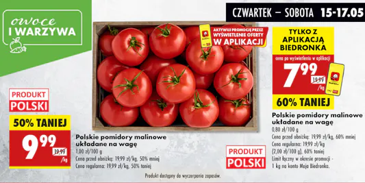Biedronka: Do -60% na pomidory malinowe polskie 15.05.2025