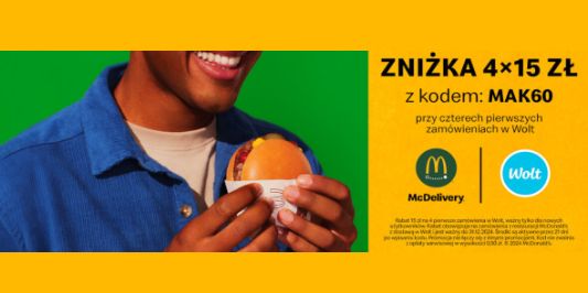 Wolt: KOD rabatowy -60 zł na zamówienia z McDonald’s ® 02.01.2024