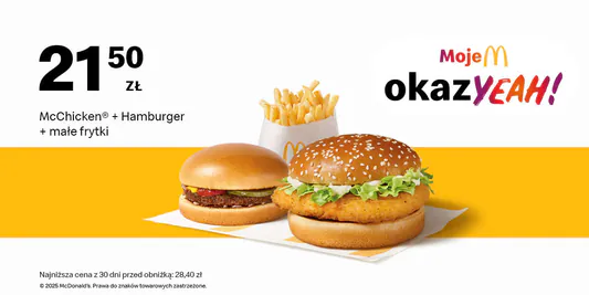 McDonald's: 21,50 zł McChicken® + Hamburger + Małe frytki 03.11.2025