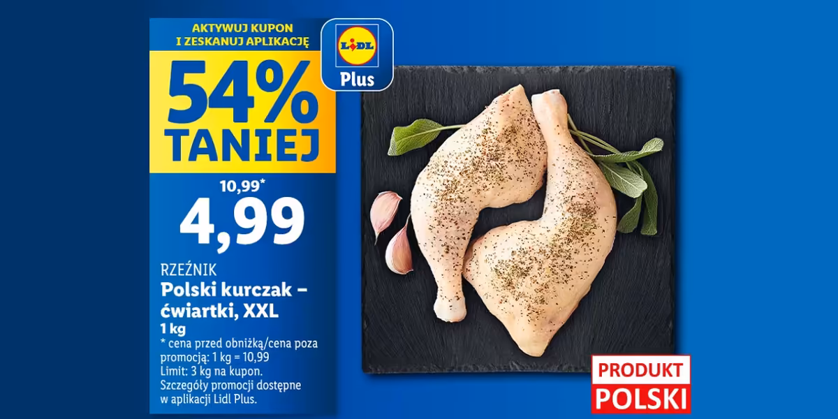 Lidl: Kupon -54% na ćwiartki kurczaka