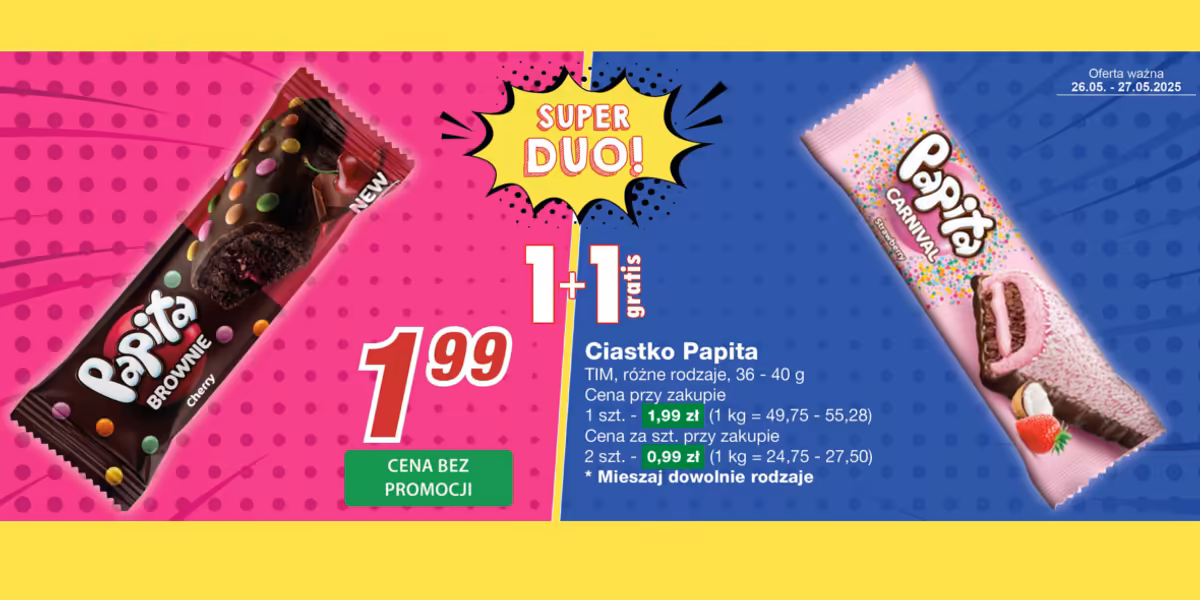 Dino: 1+1 GRATIS na ciastka Papita