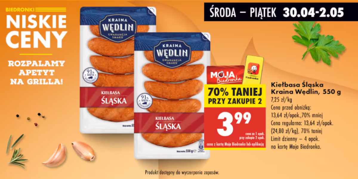 Biedronka: -70% na kiełbasę śląską