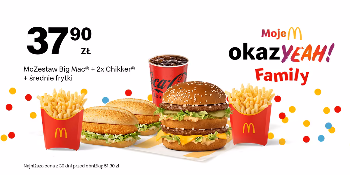 McDonald's: 37,90 zł McZestaw BigMac® +2x Chikker®+średnie frytki
