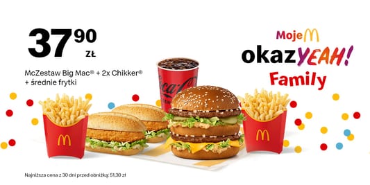 McDonald's: 37,90 zł McZestaw BigMac® +2x Chikker®+średnie frytki 09.06.2025