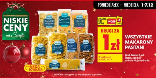 Biedronka: 1 zł za drugie opakowanie makaronu Pastani 01.12.2025