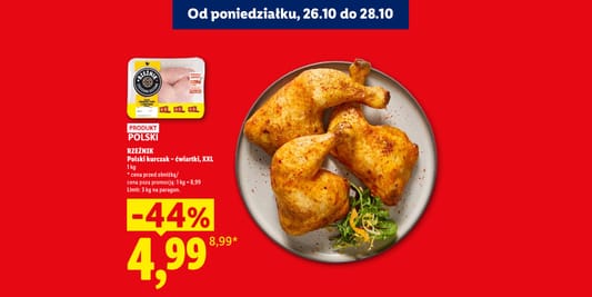 Lidl: -44% na ćwiartki z kurczaka 26.10.2026