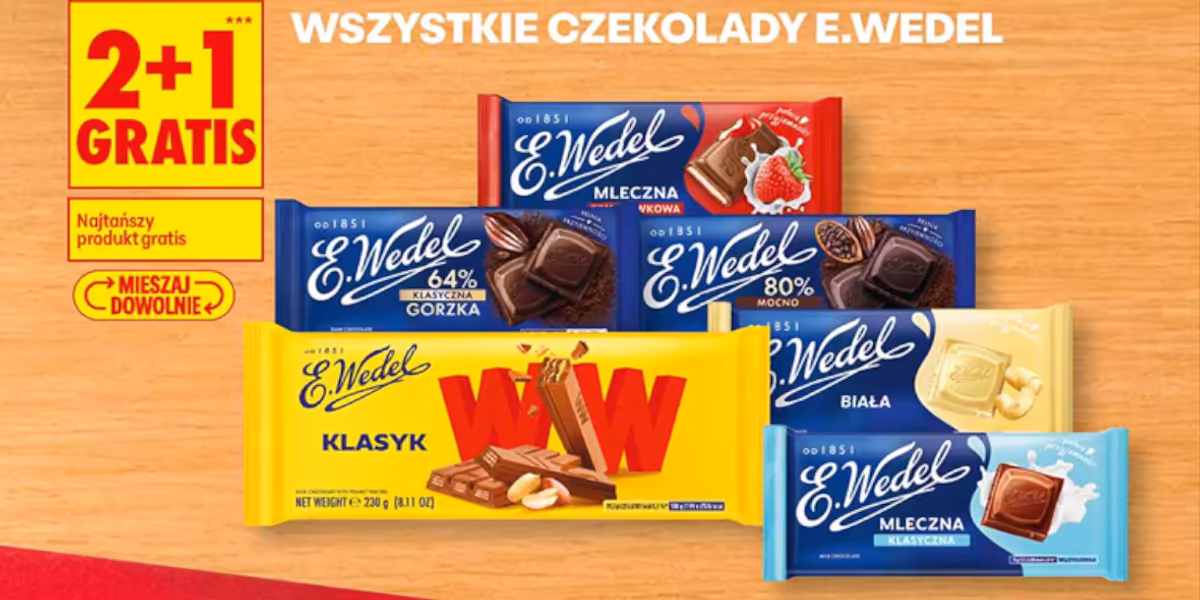 Biedronka: 2+1 GRATIS na czekolady E. Wedel