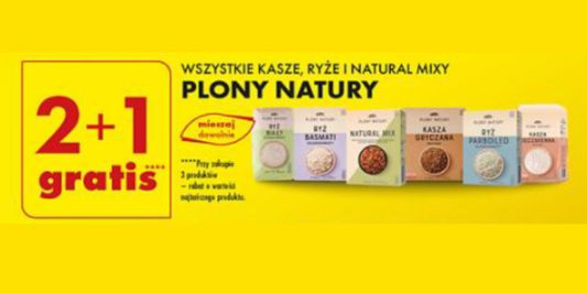 Biedronka: 2+1 GRATIS kasze, ryże i Natural Mixy Plony Natury 15.10.2024