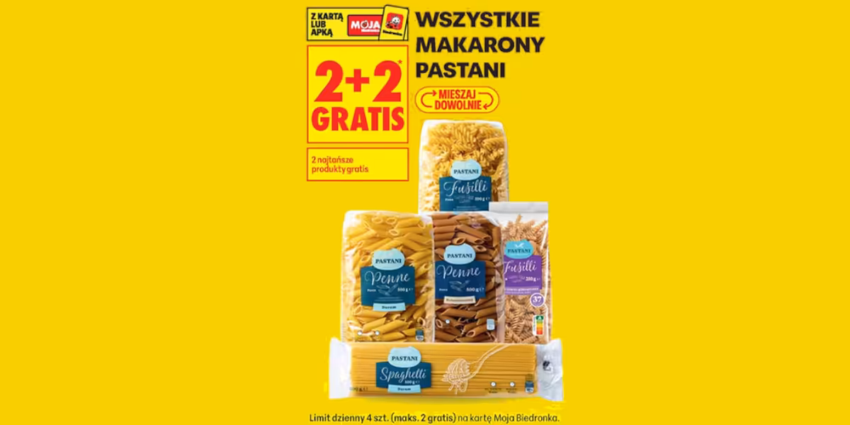 Biedronka: 2+2 GRATIS na wszystkie makarony Pastani