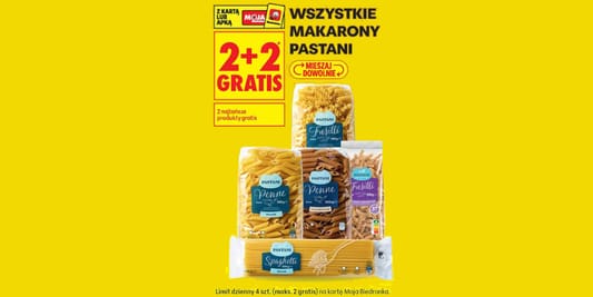 Biedronka: 2+2 GRATIS na wszystkie makarony Pastani 26.08.2026