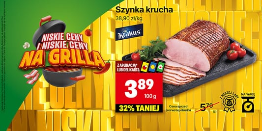 Delikatesy Centrum: -32% na szynkę kruchą Krakus 03.06.2025