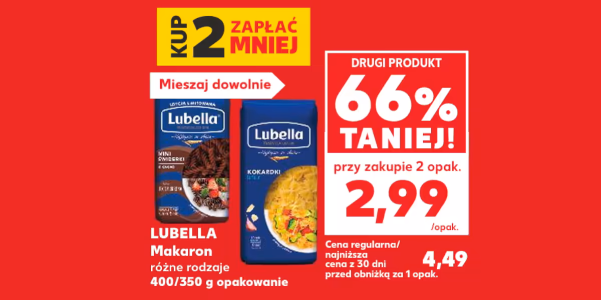 Kaufland: -66% na makaron Lubella - drugi produkt