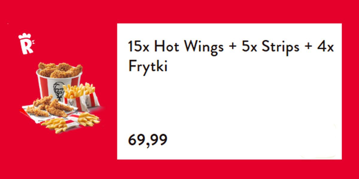 KFC: 69,99 zł za 15x Hot Wings + 5x Strips + 4x Frytki