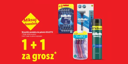 Lidl: 1+1 za GROSZ za wszystkie produkty do golenia Gillette 16.03.2026