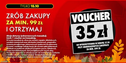 Biedronka: VOUCHER 35 zł na następne zakupy 15.10.2026