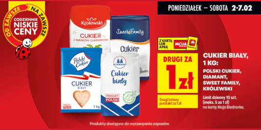 Biedronka: 1 zł za cukier - drugi produkt 02.02.2026