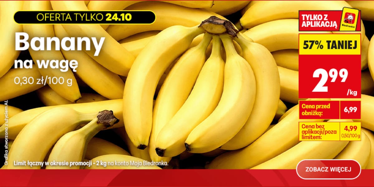 Biedronka: -57% na banany