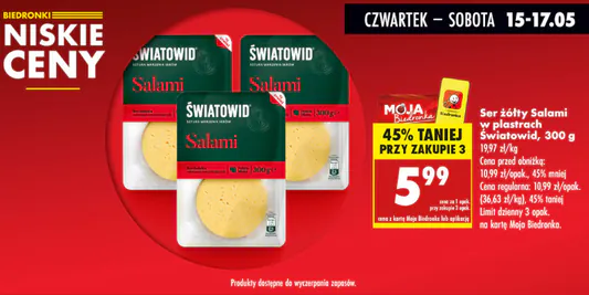 Biedronka: -45% na ser żółty Salami w plastrach 15.05.2025