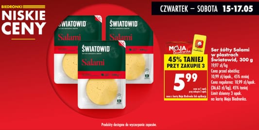 Biedronka: -45% na ser żółty Salami w plastrach 15.05.2025