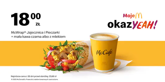 McDonald's: 18 zł Śniadaniowy McWrap® + mała kawa 10.11.2025