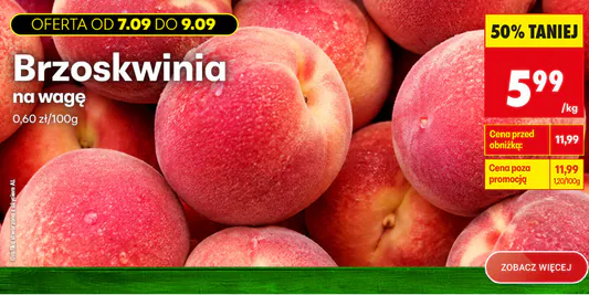 Biedronka: -50% na brzoskwinie 07.09.2026