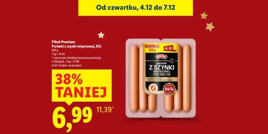 Lidl: -38% na parówki z szynki 04.12.2025