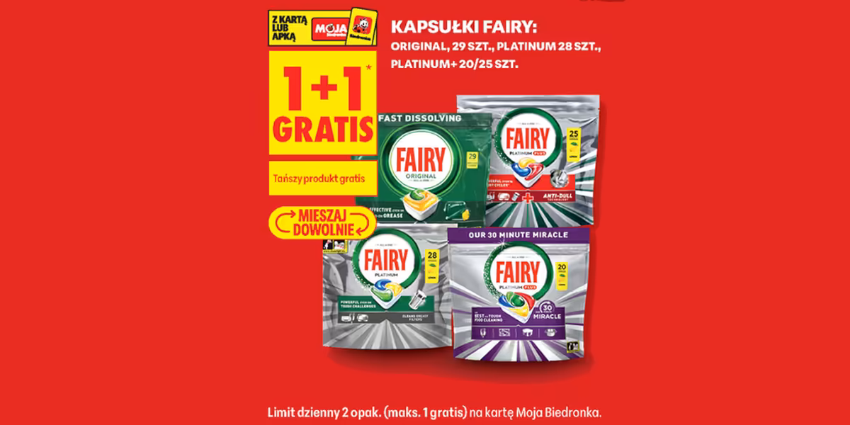 Biedronka: 1+1 GRATIS na kapsułki Fairy