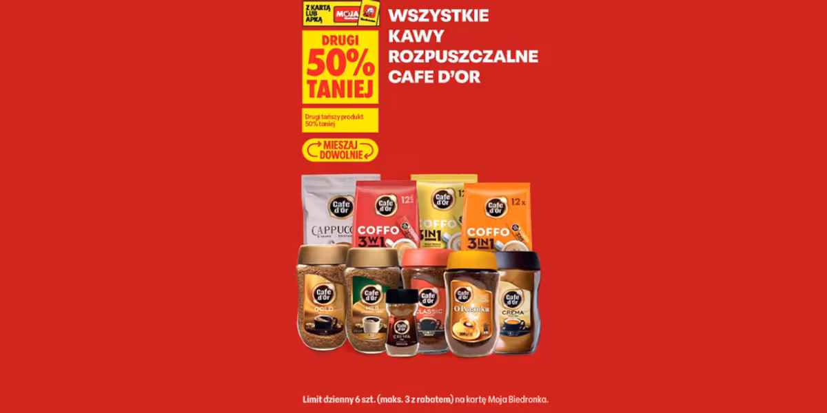 Biedronka: -50% na wszystkie kawy rozpuszczalne Cafe D'Or