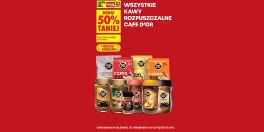 Biedronka: -50% na wszystkie kawy rozpuszczalne Cafe D'Or 24.08.2026