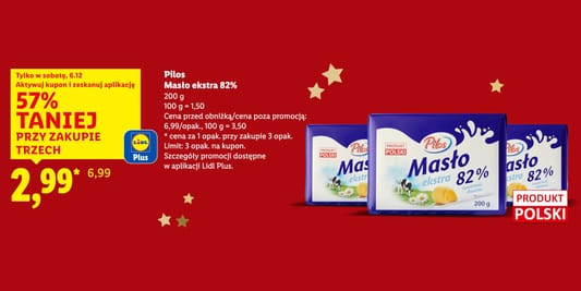 Lidl: KUPON -57% na masło ekstra Pilos 06.12.2025