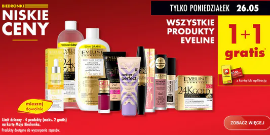 Biedronka: 1+1 GRATIS na wszystkie produkty Eveline 26.05.2025