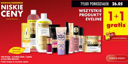 Biedronka: 1+1 GRATIS na wszystkie produkty Eveline 26.05.2025