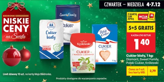 Biedronka: 5+5 GRATIS na cukier biały 04.12.2025