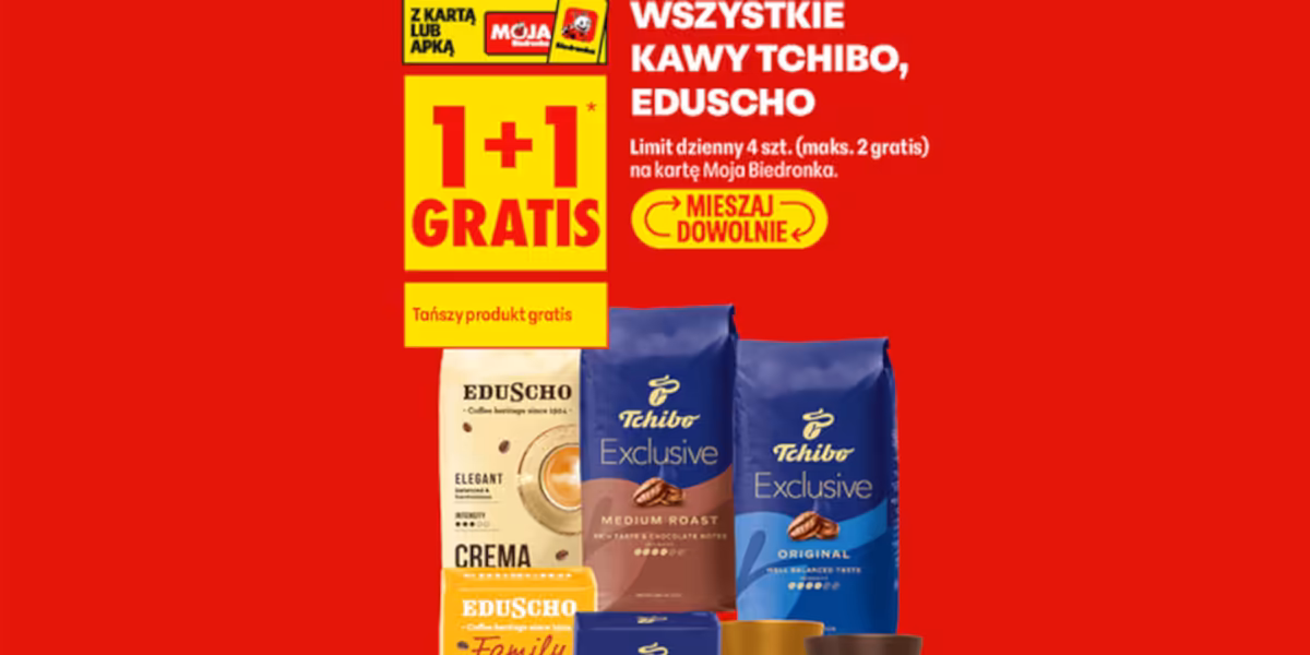 Biedronka: 1+1 GRATIS na wszystkie kawy Tchibo Eduscho