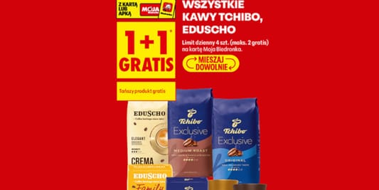 Biedronka: 1+1 GRATIS na wszystkie kawy Tchibo Eduscho 22.10.2026