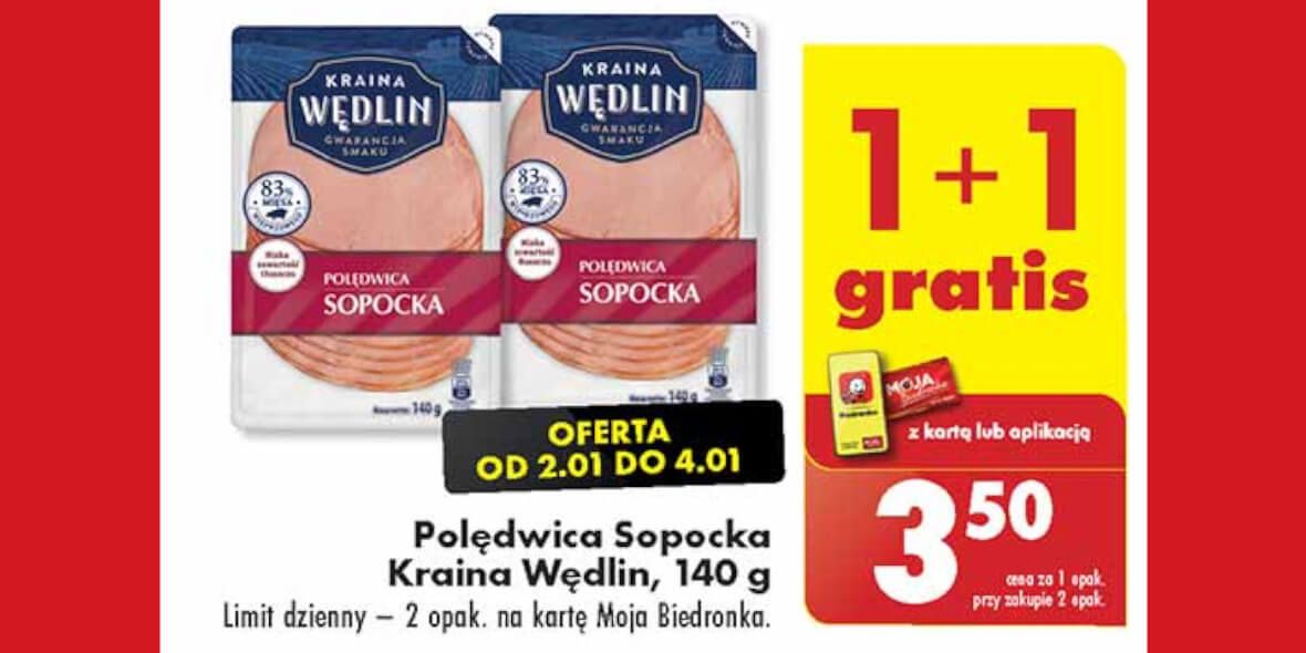 Biedronka: 1+1 GRATIS polędwica Sopocka Kraina Wędlin 02.01.2025