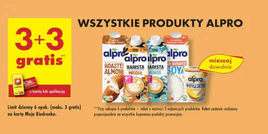Biedronka: 3+3 GRATIS na wszystkie produkty Alpro 12.06.2025