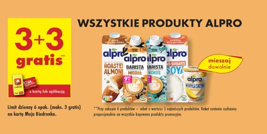 Biedronka: 3+3 GRATIS na wszystkie produkty Alpro 12.06.2025