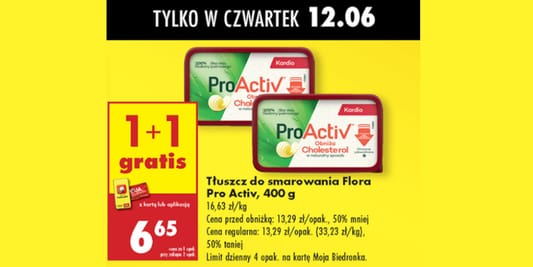 Biedronka: 1+1 GRATIS na tłuszcz do smarowania Flora Pro Activ 12.06.2025